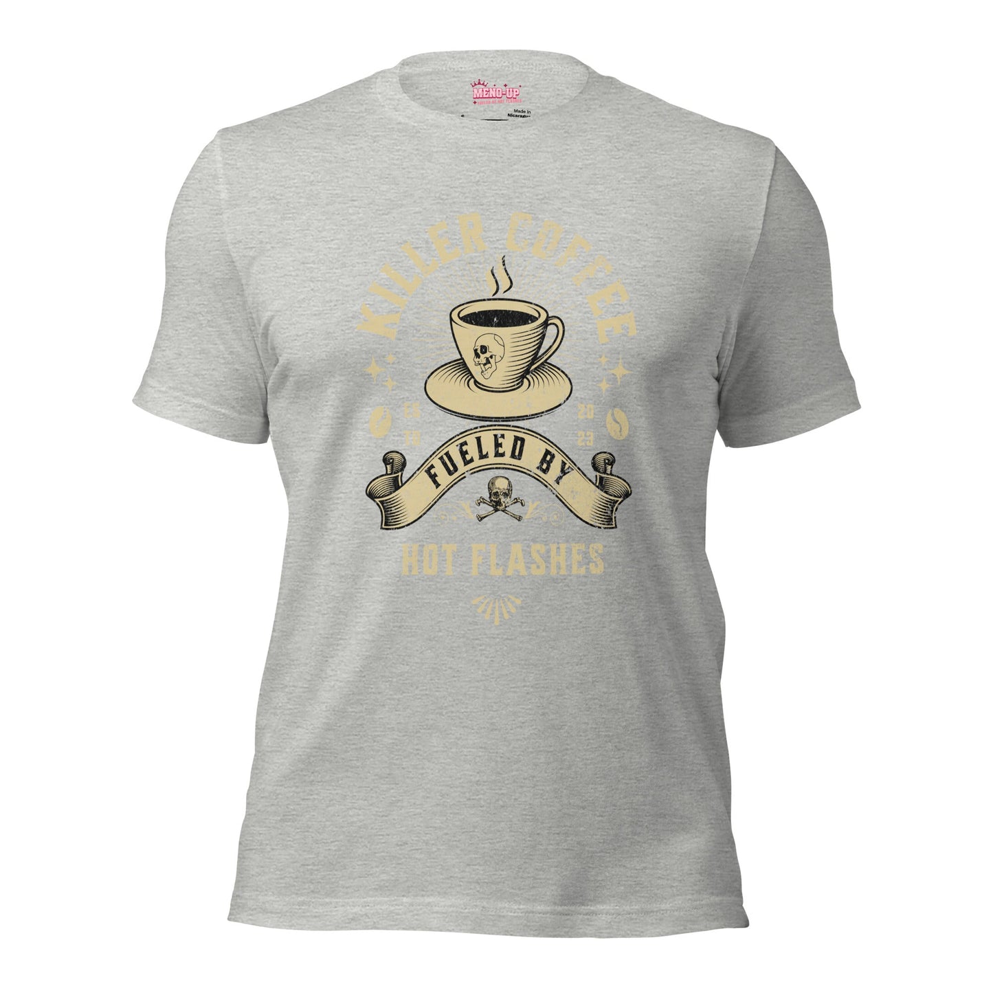 Meno-up Store T-SHIRT Athletic Heather / XS Killer coffe fueled by hot flashes - T-shirt