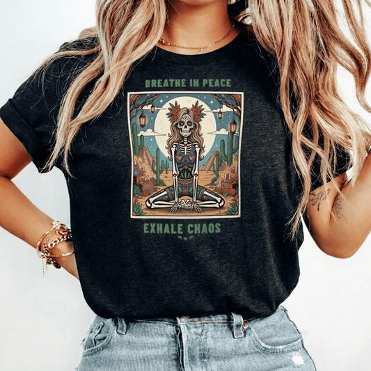 Meno-up Store T-SHIRT Black Heather / XS Breathe in peace - exhale chaos - T-shirt