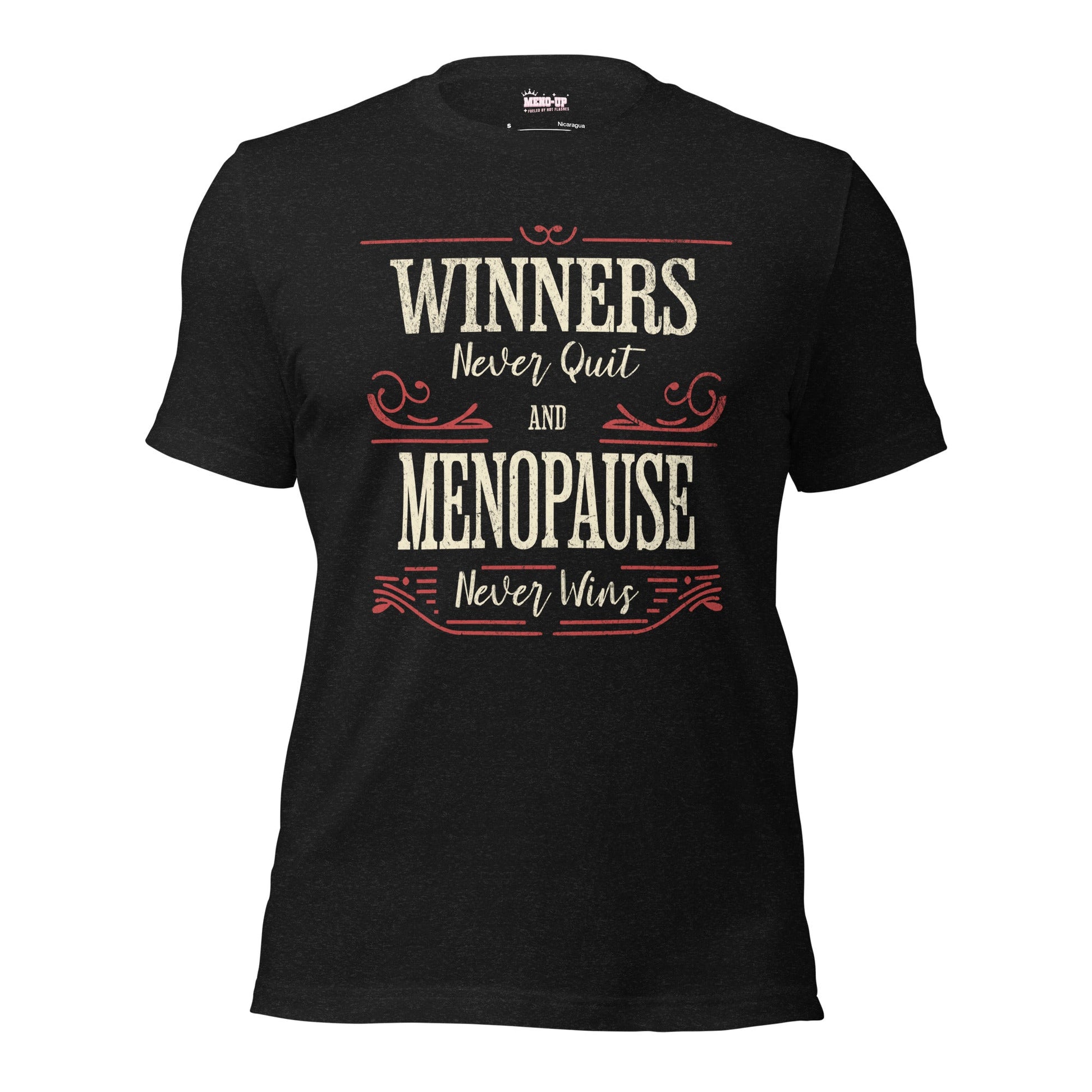 Meno-up Store T-SHIRT Black Heather / XS Winners never quit and menopause never wins - T-shirt
