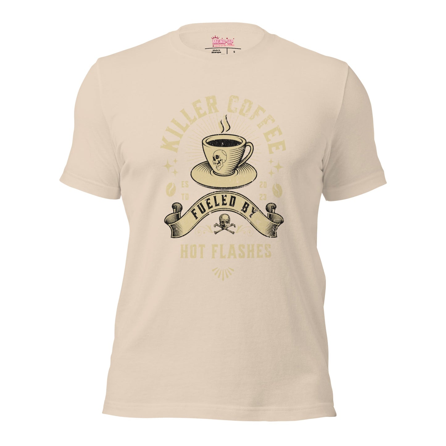 Meno-up Store T-SHIRT Soft Cream / XS Killer coffe fueled by hot flashes - T-shirt