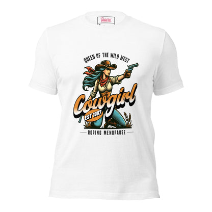 Meno-up Store T-SHIRT Solid White Blend / XS Roping menopause wid west - T-shirt