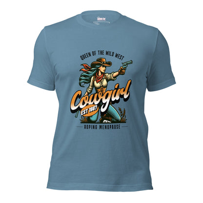 Meno-up Store T-SHIRT Steel Blue / XS Roping menopause wid west - T-shirt